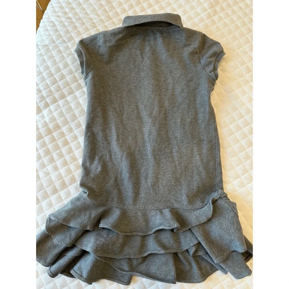 Polo Ralph Lauren Girls Gray Ruffle Hem Polo Dress Pink Pony Size S 7